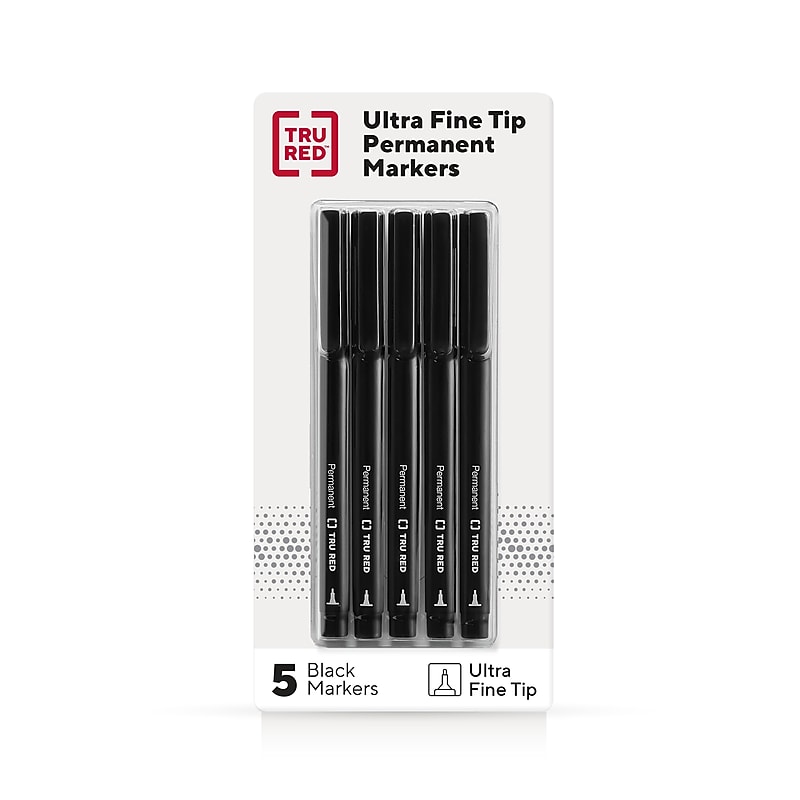TRU RED™ Pen Permanent Markers, Ultra Fine Tip, Black, 5/Pack (TR54525) image 1