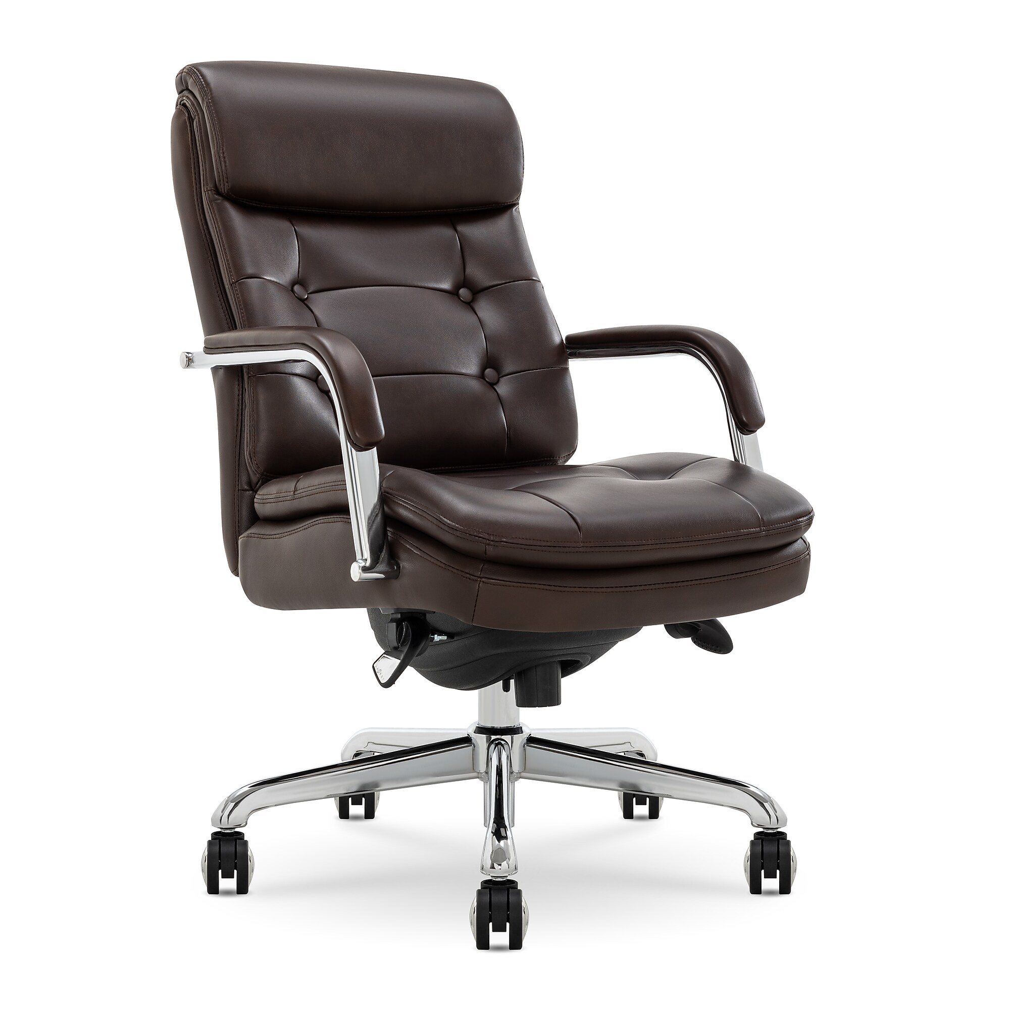 La-Z-Boy Sonata Ergonomic Bonded Leather Swivel Executive Chair, Dark Brown and Chrome (CCHR10014E) Simolary simolary.com