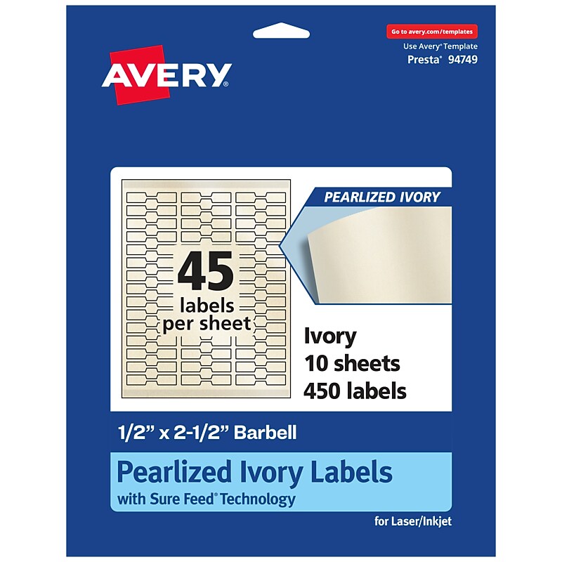Avery Pearlized Ivory Decorative Edge Multipurpose Labels, .5" x 2.5", Ivory, 450/Pack (94749) image 1