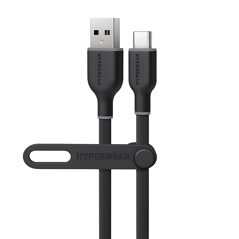 HyperGear Flexi Pro USB-A to USB-C Soft-Touch Silicone Charge and Sync Cable, 10 ft., Black (15912) image 1