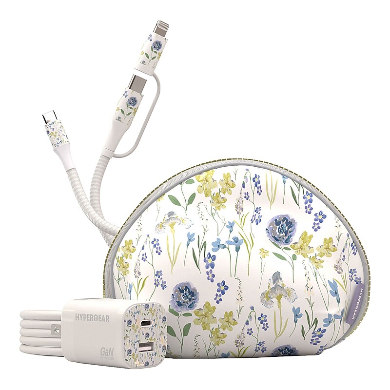HyperGear TECHcessories 3-in-1 USB-C PD Charging Kit with Travel Pouch, 30W, Purple Floral (16235) image 1