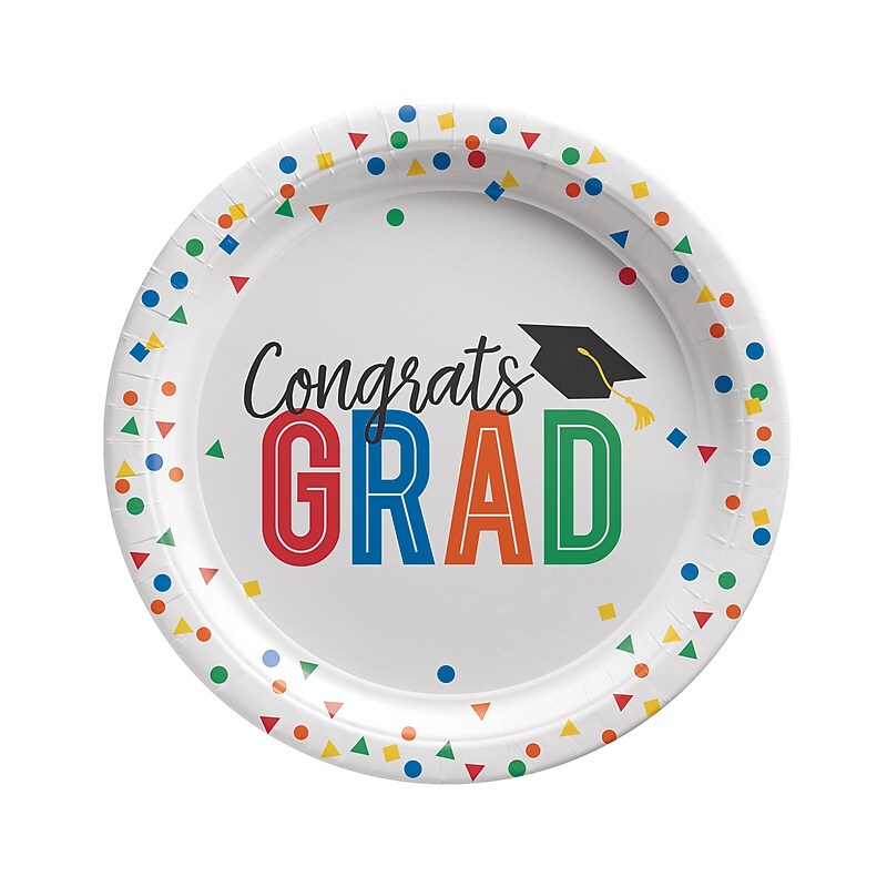 Party City Colorful Future Graduation 7" Paper Plates, Multicolored, 8 Plates/Pack (AM54050149-PC) image 1