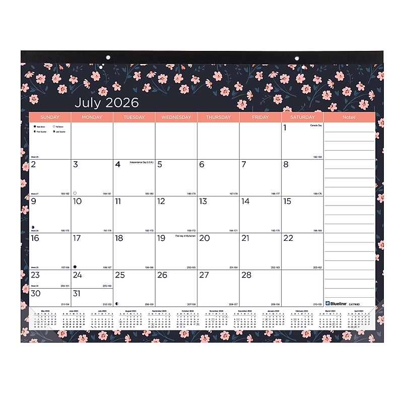 2026-2027 Blueline Colorful Blossom 22" x 17" Academic Monthly Desk Pad Calendar (CA1716BD-27) image 1