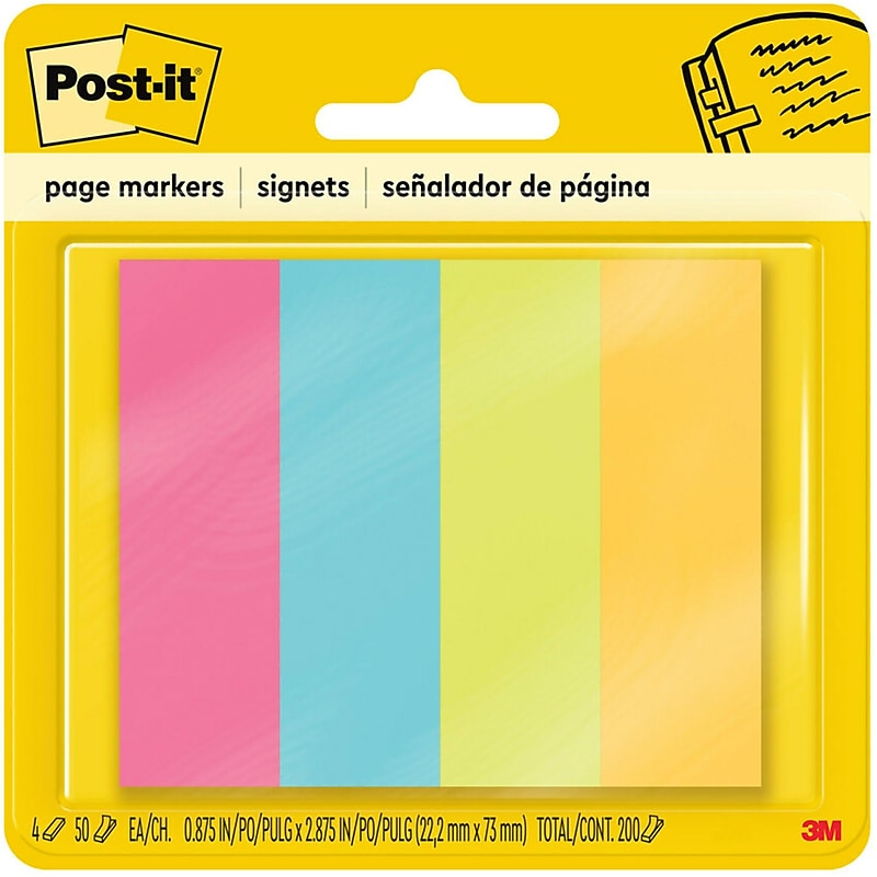 Post-it® Page Markers, 7/8" x 2 7/8", Assorted Colors, 200 Sheets (671-4AU) image 1