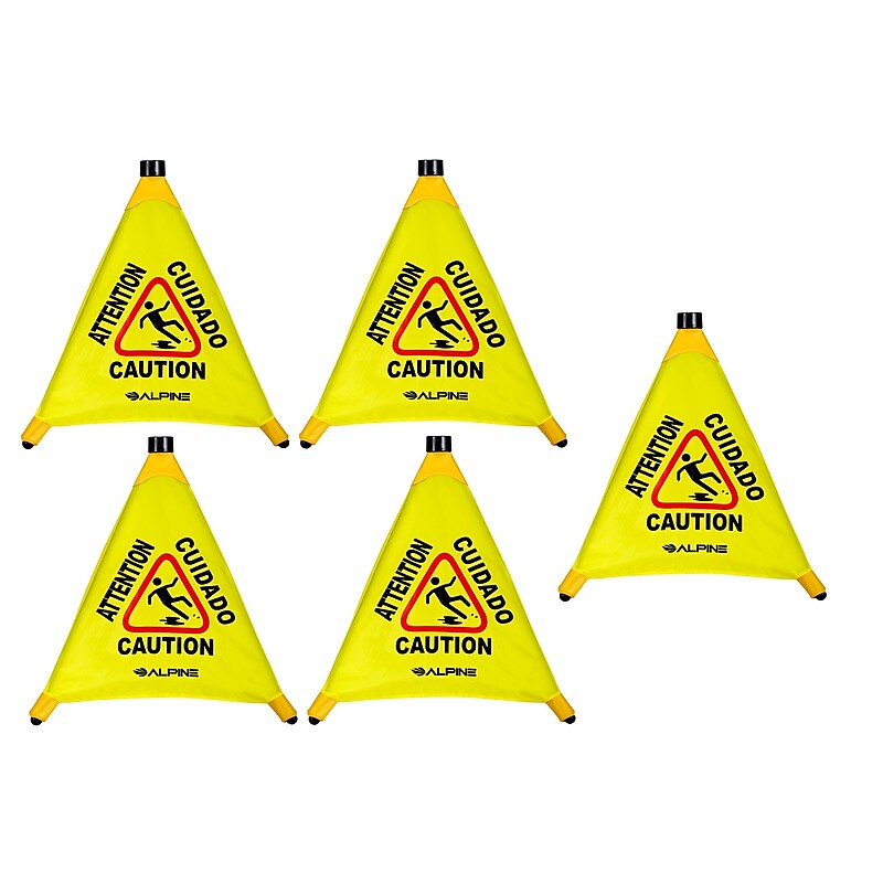 Alpine Industries Wet Floor Cone Sign, 20"H, Yellow, 5/Pack (498-20-5pk) image 1
