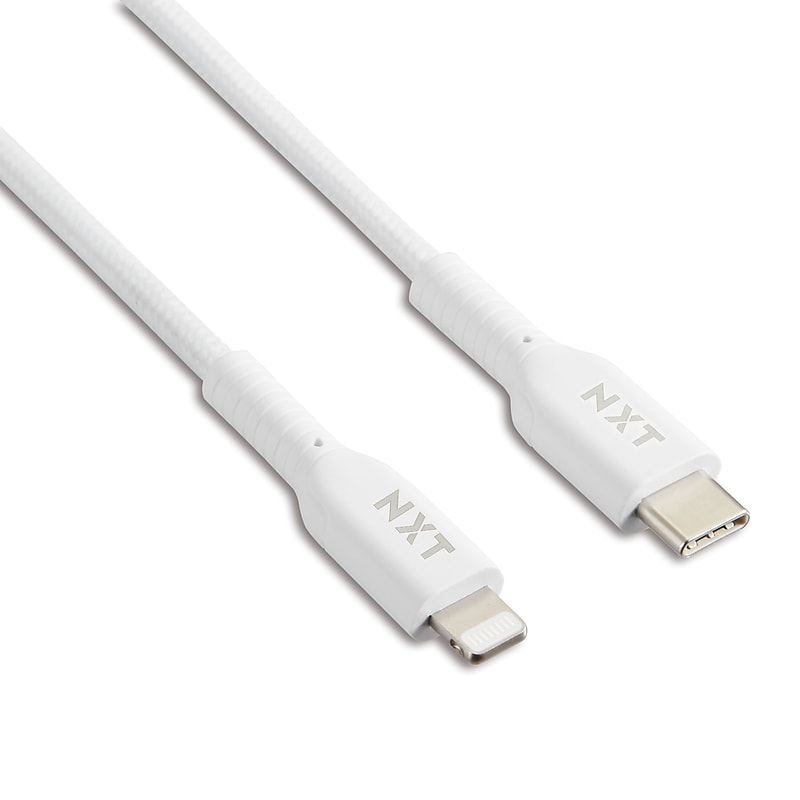NXT Technologies™ 4 Ft. Braided USB-C to Lightning Cable for iPhone/iPad/iPod touch, White (NX60445) image 1