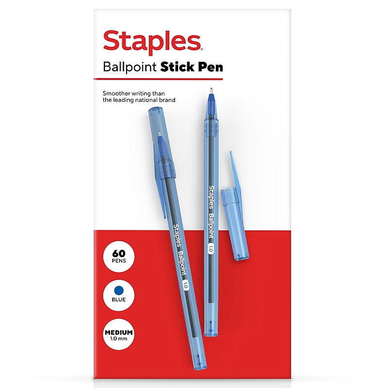 Staples Ballpoint Pen, Medium Point, 1.0mm, Blue Ink, 60/Pack (ST52863) image 1