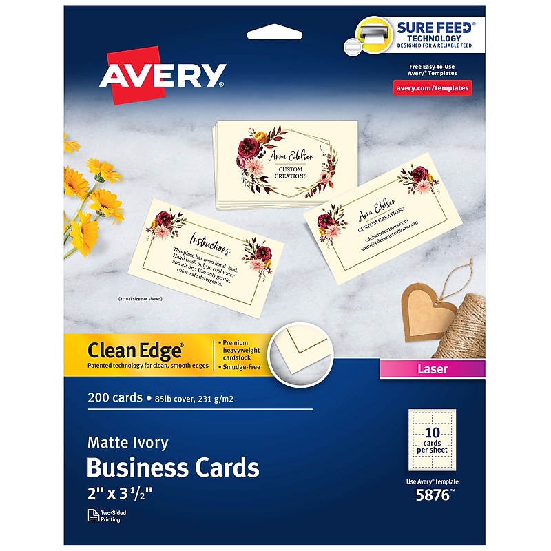Avery Clean Edge Business Cards, 3.5" x 2", Matte Ivory, 200/Pack (5876) image 1