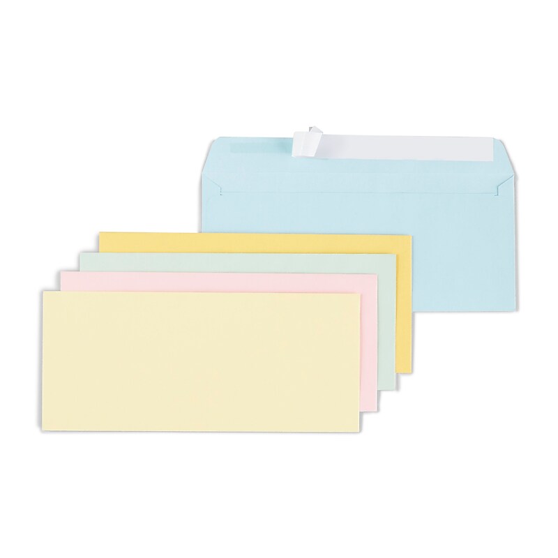 Staples EasyClose Self Seal #10 Business Envelopes, 4 1/8" x 9 1/2", Assorted Pastels, 50/Pack (23425) image 1