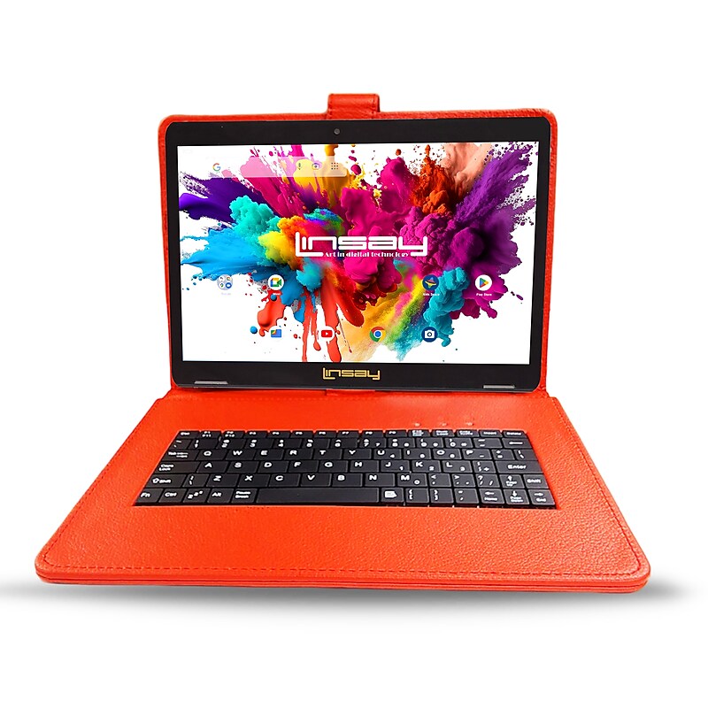 Linsay Octa Core 10.1" Tablet, 4GB RAM, 128GB Storage, Android 13, Bundled with Red Keyboard, Stylus Pen and Application Pack image 1