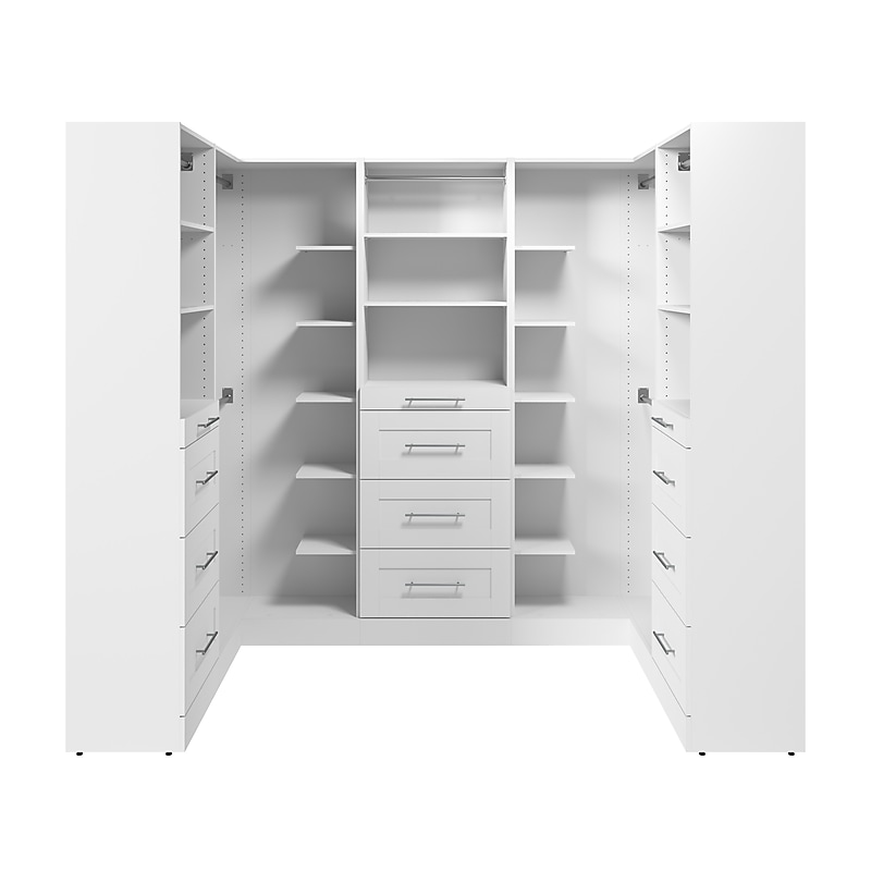 Bestar Florence U Shaped Walk-In Closet System, 15 Shelves, 12 Drawers, 100"W x 25"D, White (127640-000017) image 1