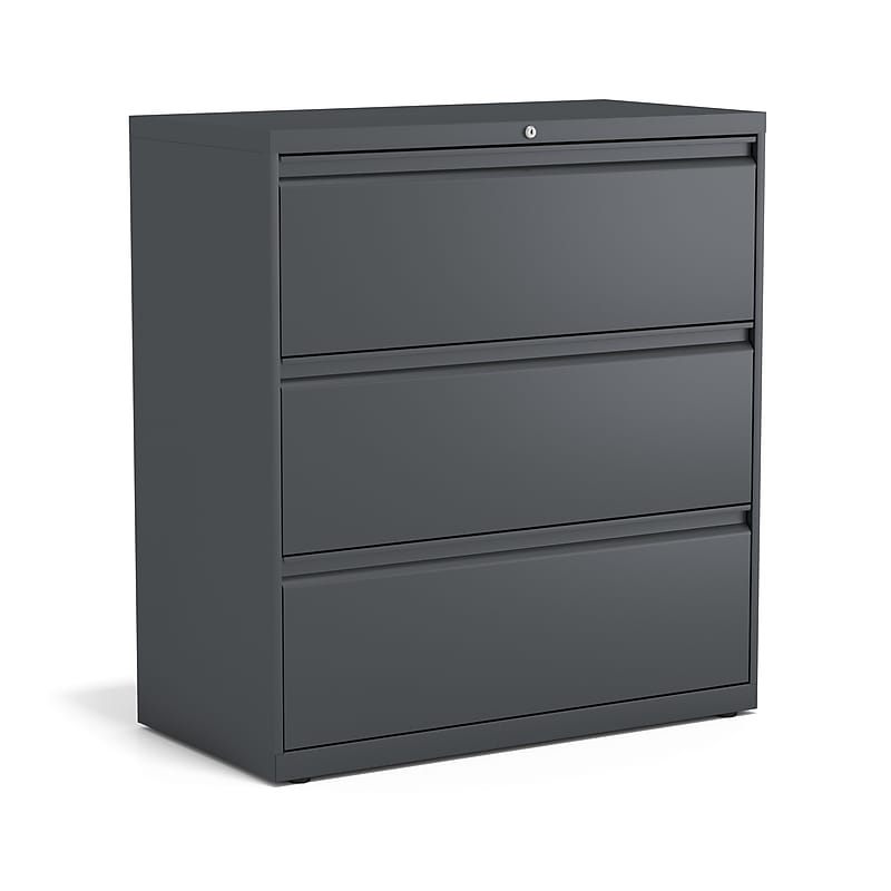 Staples 3-Drawer Lateral File Cabinet, Letter/Legal Size, Lockable, 40.25"H x 36"W x 18.63"D, Charcoal (60947/20885) image 1