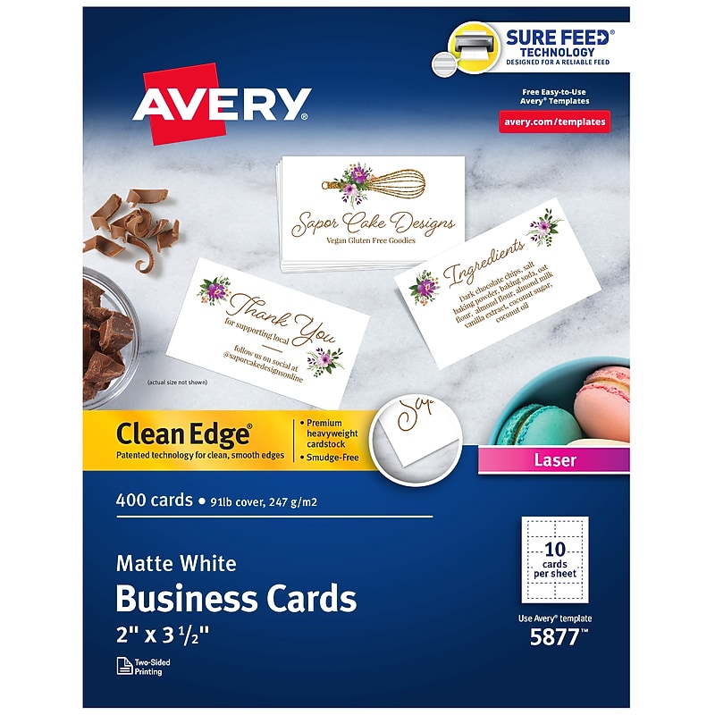 Avery Clean Edge Business Cards, 2" x 3 1/2", Matte White, 400 Per Pack (5877) image 1