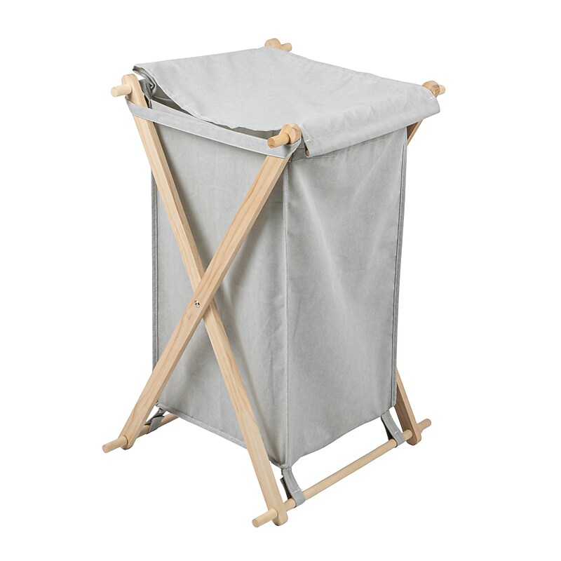 Household Essentials X-Frame 1-Section Collapsible Hamper with Lid, Cotton, Gray (6787-1) image 1