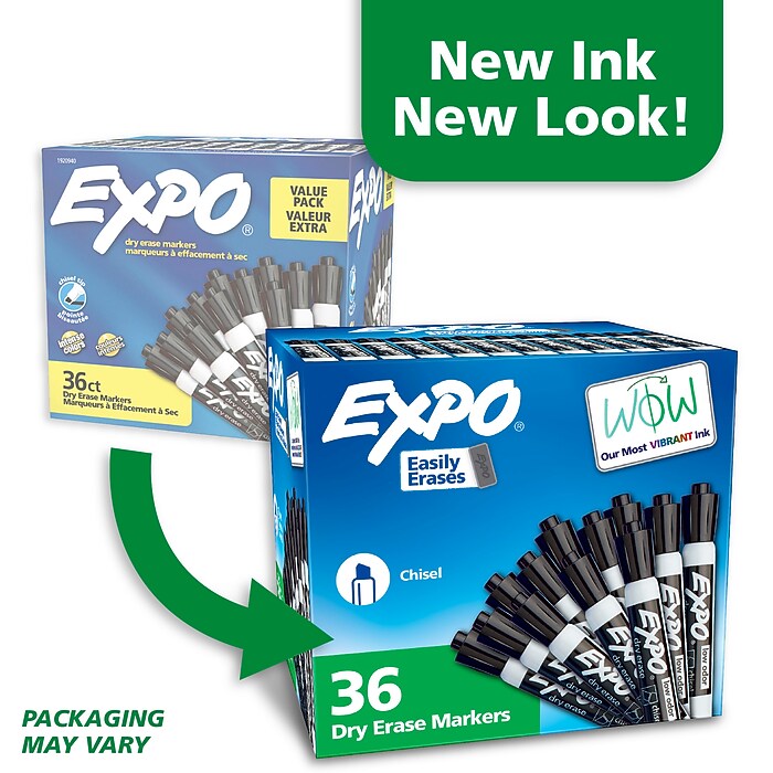 Expo Dry Erase Markers, Chisel Tip, Black, 36/Pack (1920940