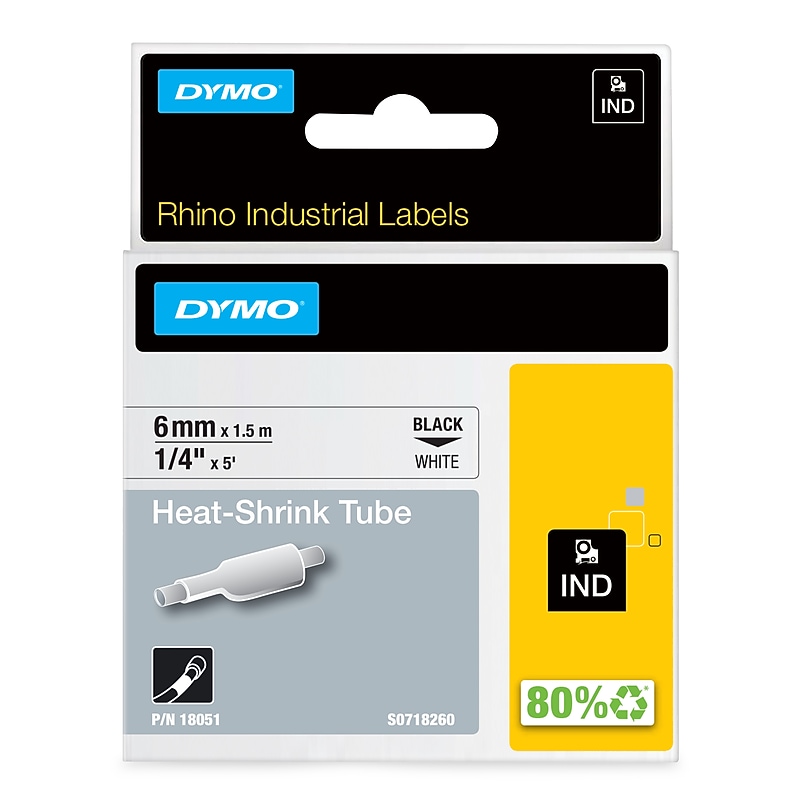 DYMO IND 18051 Label Maker Tape, 0.25"W, Black On White (DYM18051) image 1