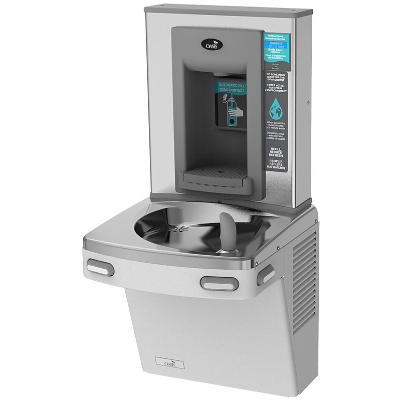 Oasis Versacooler II Single Drinking Fountain, Filtered, Greystone, Refrigerated 8 GPH, with Electronic Bottle Filler (506342) image 1