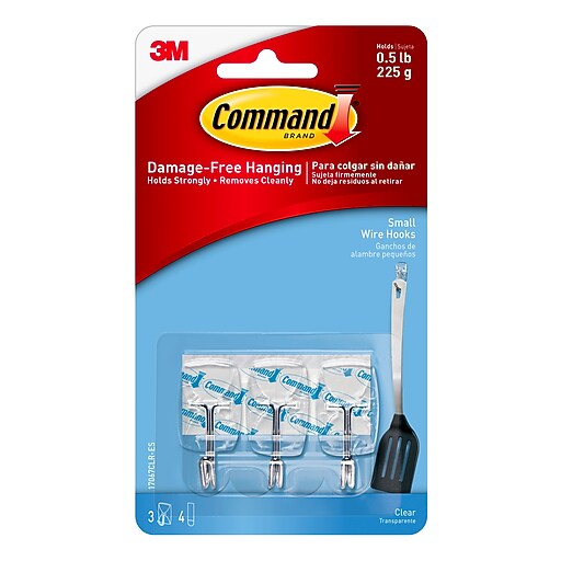 Command™ Small Wire Hooks, Clear, 3 Hooks (17067CLRES) Staples