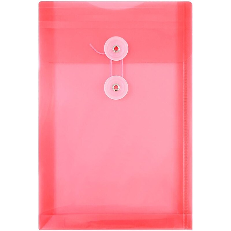 JAM Paper Premium Plastic Filing Envelope with Button & String Closure, 6 1/4" x 9 1/4", Red, 3/Pack (472B1REX3) image 1