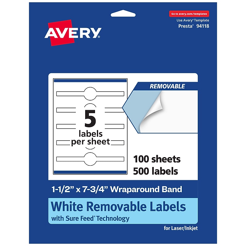 Avery Laser/Inkjet Decorative Edge Multipurpose Labels, 1.5" x 7.75", White, 500 Labels/Box (94118) image 1