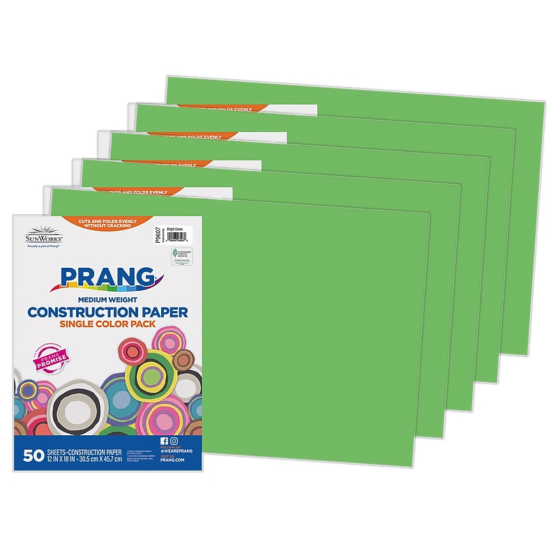 Prang 12" x 18" Construction Paper, Bright Green, 50 Sheets/Pack, 5 Packs/Bundle (PAC9607-5) image 1