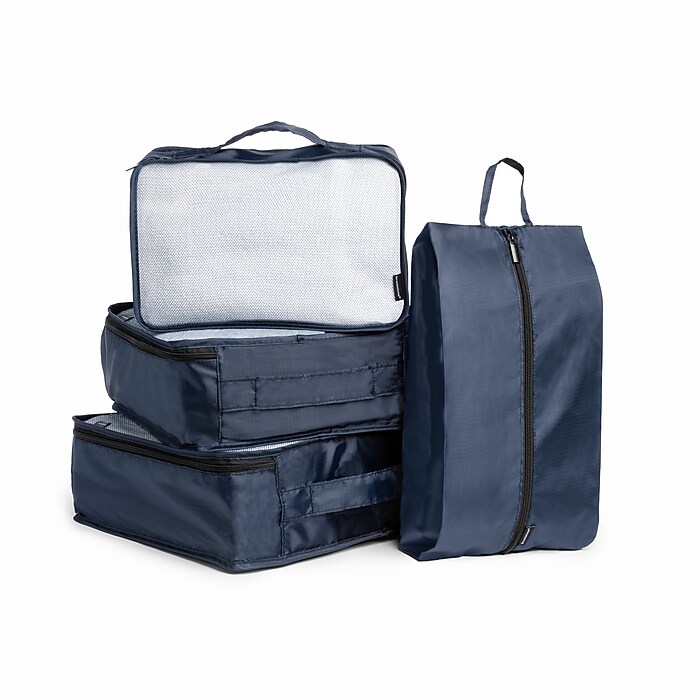 Brookstone 4-Piece Polyester Packing Cube Set, Navy (BOLP0002