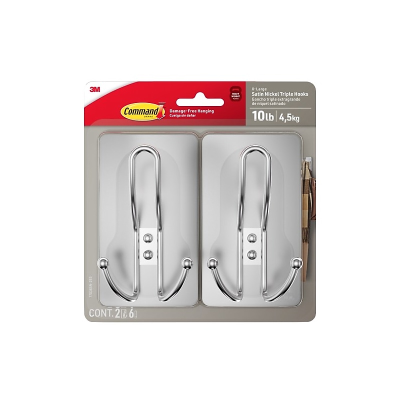 Command Extra Large Hook, 10lb., Satin Nickel, 2/Pack (17038SN-2ES) image 1