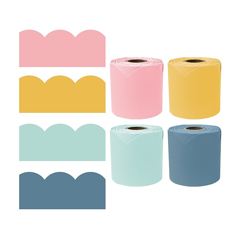 Carson Dellosa Rolled Scalloped Borders, 3" x 65', Happy Day, 4/Pack (145413) image 1