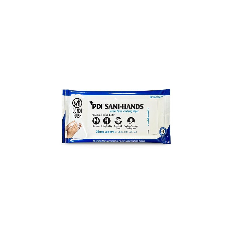 PDI Sani-Hands 70% Alcohol Hand Sanitizing Wipes, 20 Wipes/Packet, 48/Carton (P71520) image 1