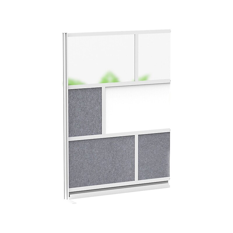 Luxor Workflow Series 6-Panel Modular Room Divider System Add-On Wall with Whiteboard, 70"H x 53"W, Gray/Silver image 1