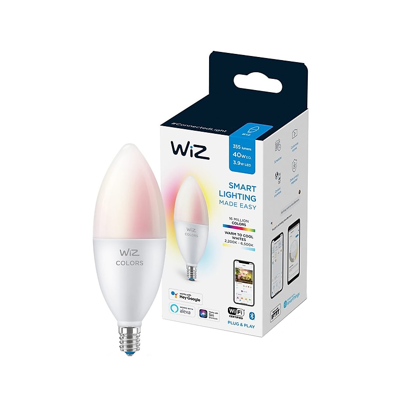 WiZ 40W Equivalent E12 LED Smart Bulb, White (603522) image 1