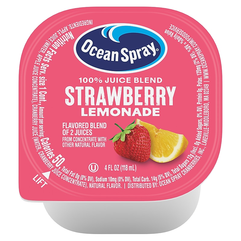 Ocean Spray 100% Strawberry Lemonade Juice Blend, No Sugar Added, No Pulp, 4 oz., 48/Pack (220-02960) image 1