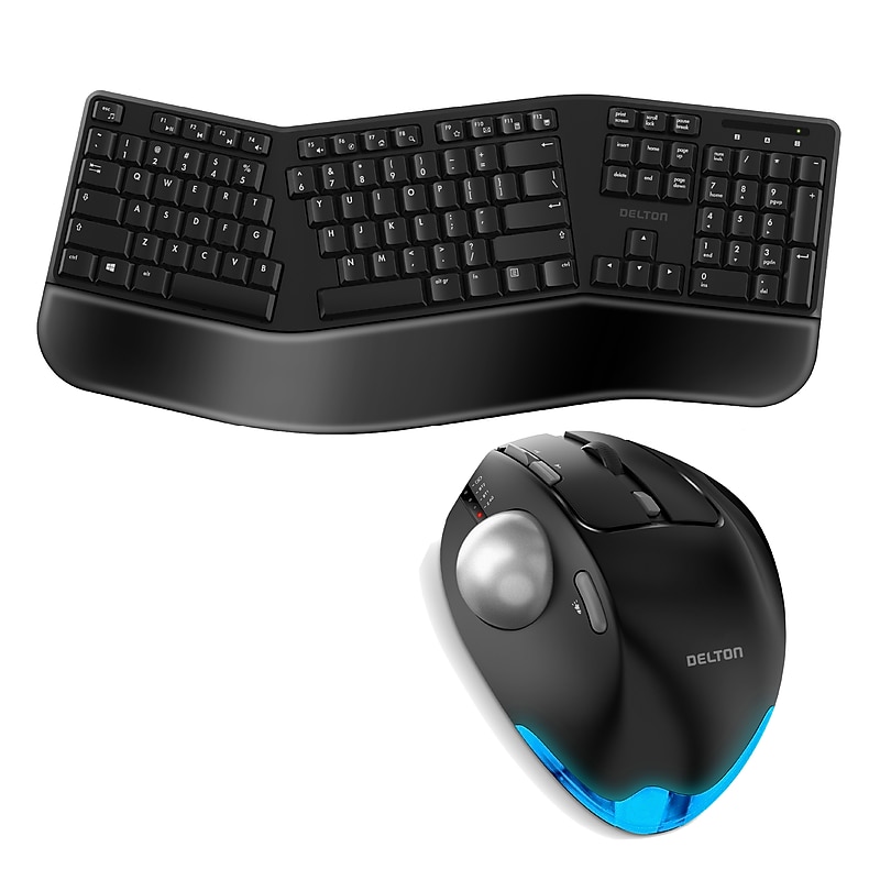 Delton Ergonomic Wireless Keyboard and Trackball Mouse Combo, Black (DKMBKB200BD1) image 1