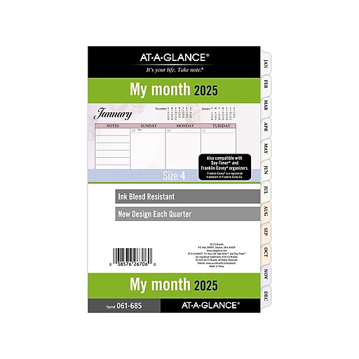 2025 ATAGLANCE 5.75" x 8.5" Monthly Planner Refill, Multicolor (061