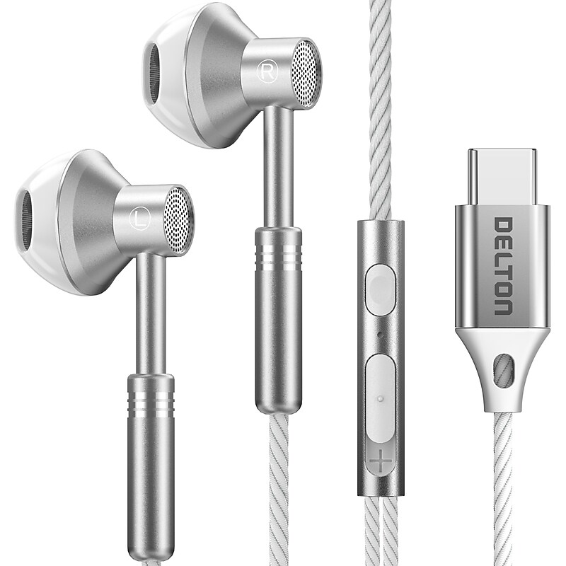 Delton 18EC USB-C Earbuds with Microphone, White (DWH18ECWH) image 1