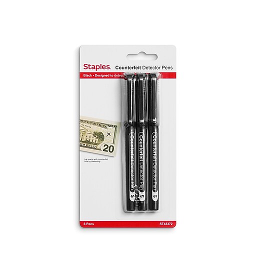 Staples Counterfeit Pens, Black, 3/Pack (ST43372/43372) Staples