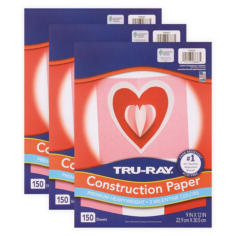 Tru-Ray Valentine 9" x 12" Construction Paper, Assorted Colors, 150 Sheets/Pack, 3 Packs/Bundle (PAC6683-3) image 1