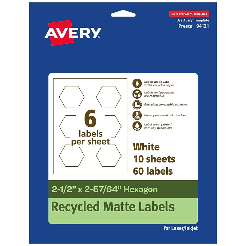 Avery EcoFriendly Laser/Inkjet Decorative Edge Multipurpose Labels, 2-1/2" x 2-57/64", White, 60/Pack (94121) image 1