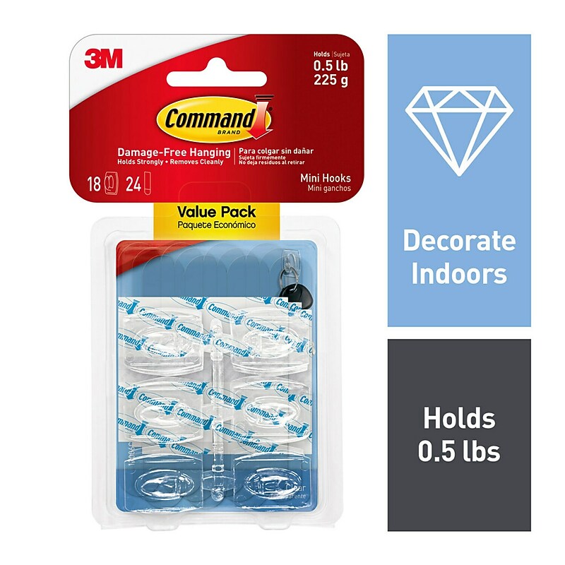 Command Damage Free Mini Hook, 0.5 lb, Clear, 18/Pack (17006CLR-18ES) image 1