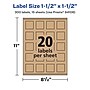 Avery Laser/Inkjet Square Multipurpose Labels, 1.5" x 1.5", Kraft Brown, 300 Labels/Pack (94106)~#|#~E34FFC08-ACAC-4A9D-9F8A349FE4C849C7_sc7