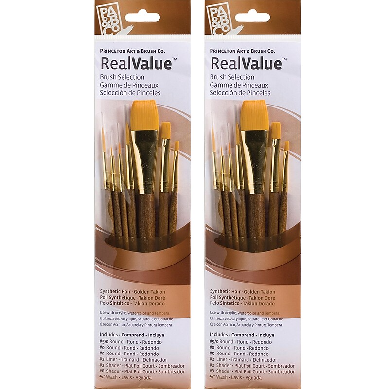 Princeton RealValue Short Handle Mixed Media Synthetic Taklon Variety Brush Set, 7/Set, 2 Sets/Bundle (PBXPR9141-2) image 1