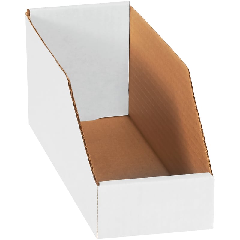 The Packaging Wholesalers Small Folding Corrugated Storage Bin, 4.5" x 4"x 12", White, 50/Bundle (BINMT412) image 1