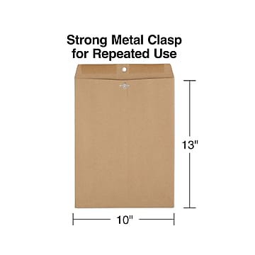 Sustainable Earth by Staples Clasp & Moistenable Glue Catalog Envelopes, 10" x 13", Natural Brown, 100/Box (19965)