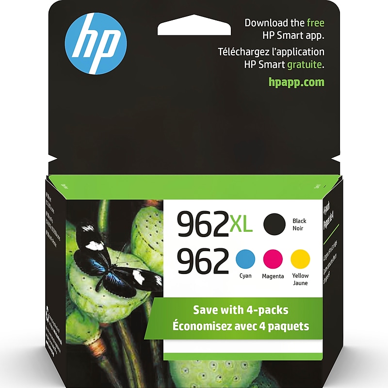 HP 962XL/962 Black High Yield and Cyan/Magenta/Yellow Standard Yield Ink Cartridge, 4/Pack (3JB34AN#140) image 1