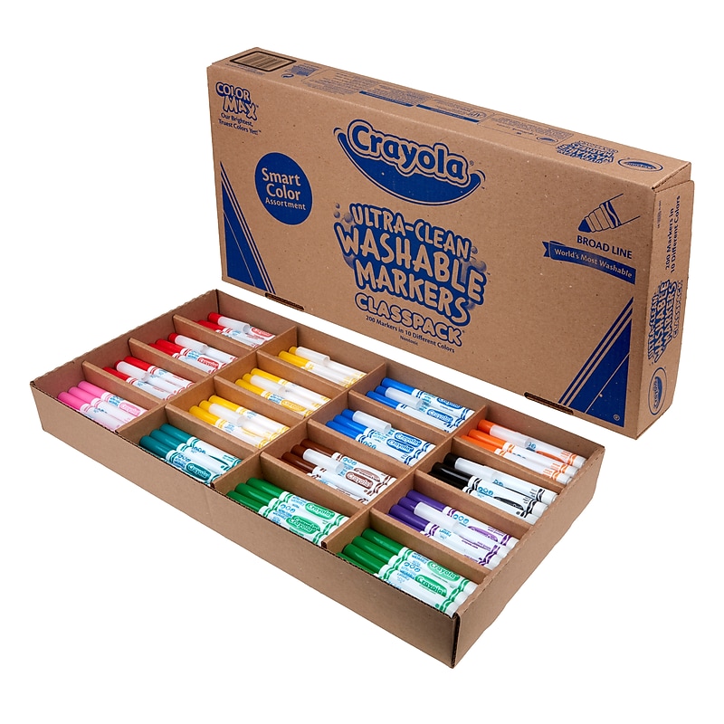 Crayola Ultra-Clean Washable Water-Based Marker, Broad Line, Assorted Colors, 200/Pack (58-8220) image 1