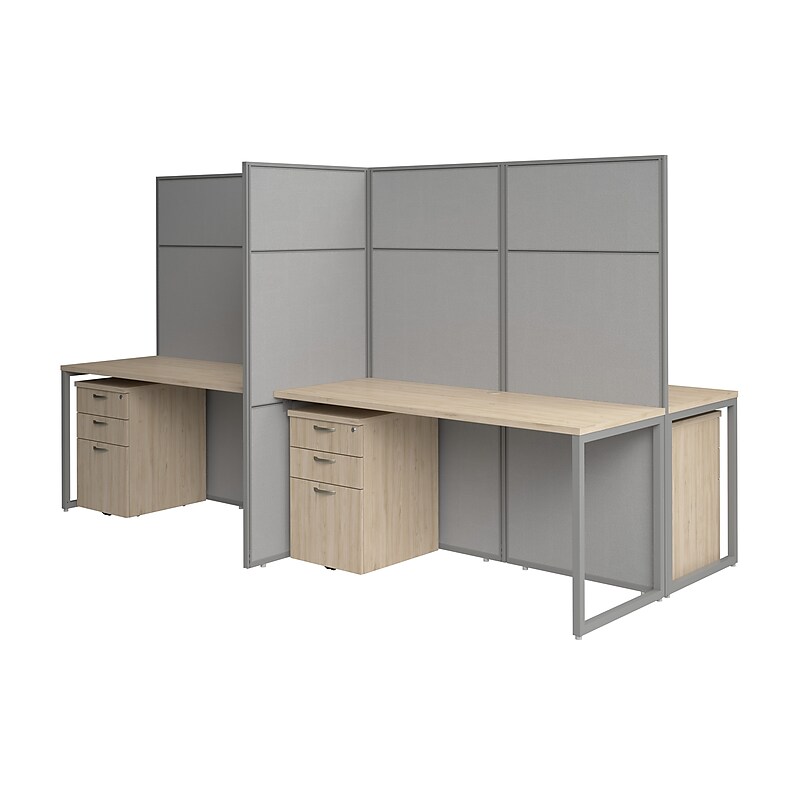 Bush Business Furniture Easy Office 4 Person Cubicle Desk with Drawers, Natural Elm (EODH66SNE-03K) image 1