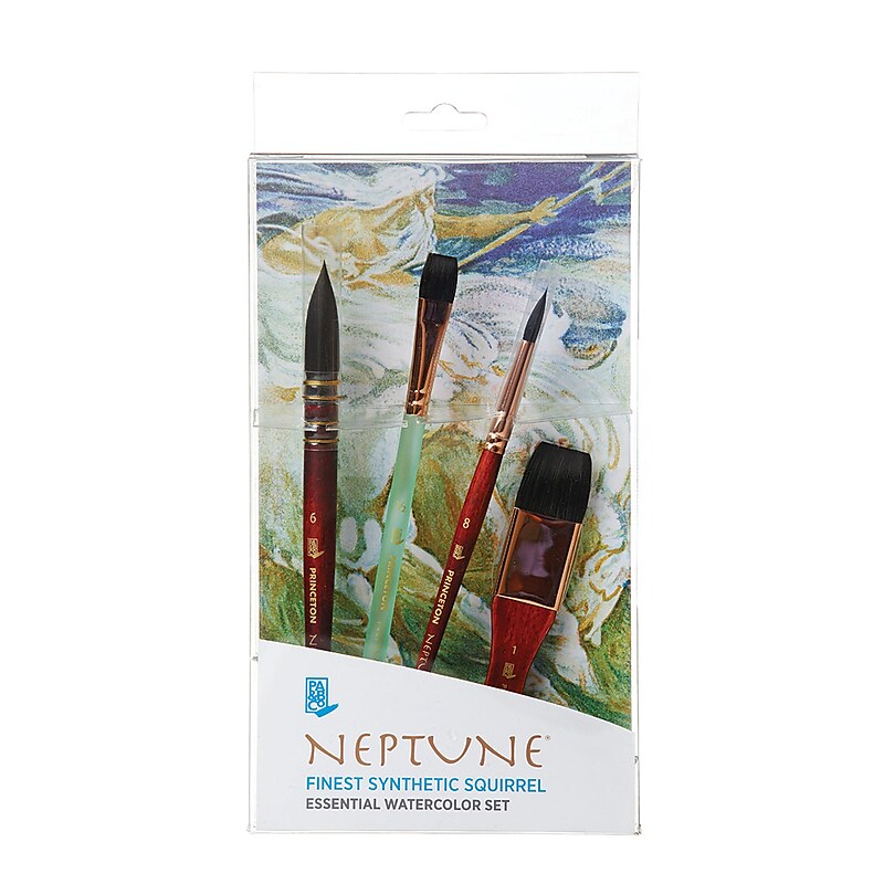 Princeton Neptune Short Handle Watercolor Synthetic Watercolor Brush Set, 4/Pack (PBXP4750BSET) image 1