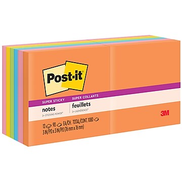 Post-it Super Sticky Large Notes Oasis Color Collection, Pack of 3 Pads, 70  Sheets per Pad,101 mm x 101 mm, Blue, Green - Extra Sticky Notes for Note