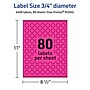 Avery Laser/Inkjet Waterproof Round Multipurpose Labels, 0.75" Dia., Neon Magenta, 6400 Labels/Box (94504)~#|#~E390C83D-0D72-4AA8-872C7C4889A37F18_sc7