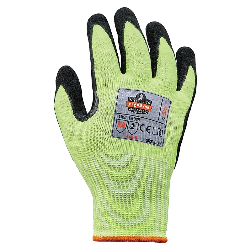 Ergodyne ProFlex 7041 Hi-Vis Nitrile-Coated Cut-Resistant Gloves, ANSI A4, Wet Grip, Lime, Small, 144 Pairs (17822) image 1